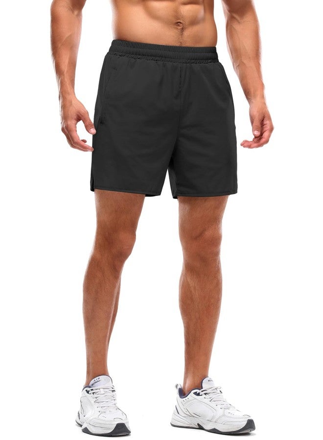 Aolesy Men's Workout Shorts with Liner 5 Inch Quick Dry 2 in 1 Running Shorts for Men Sports Athletic Gym Shorts with Zipper Pockets Black - Image 4